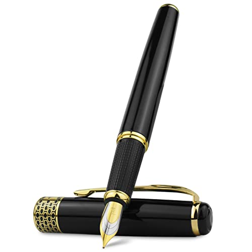 Stylo plume laqué noir luxe sans clip avec plume moyenne dorée 0.5mm