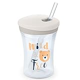 NUK Action Cup Toddler Cup, Twist Close Soft Drinking Straw, Leak-Proof, 12+ Months, BPA-Free, 230ml, Bear