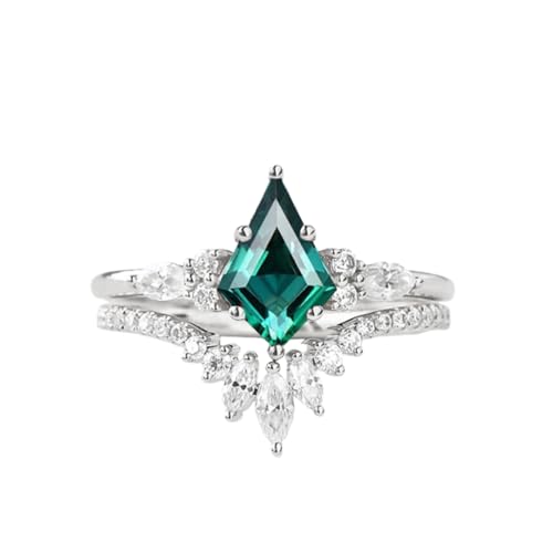 Vintage Gemstone Wedding Ring Set 1.5 ct Kite Cut Engagement Rings For Women Art Deco 2 pcs S925 10k 14k 18k White Rose Yellow Gold Unique Gem Bridal Sets Wedding Rings For Her3