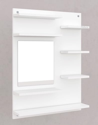 Image of Madhuran Ricco Engineered Wood Wall Mounted Dressing Table (White Finish) Living Room Bedroom Office Furniture Accessories Washbasin Makeup Space Saving Storage Washroom Mirrors