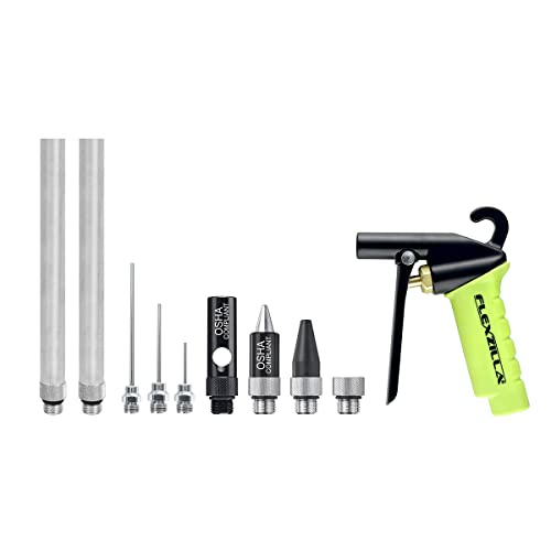 Image of Flexzilla Pro High Flow Coupler & Plug Kit, 1 /4 inch NPT, 14-Piece - A53458FZ and Flexzilla X1 Blow Gun Kit, 10-Piece, ZillaGreen - AG1500FZKIT
