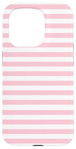 White and Pink Stripes Geometric Horizontal Lines Pattern X}zP[X iPhone 15 Pro p