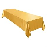 HEIBTENY Mantel rectangular de satén, 145 x 260 cm, elegante mantel de tela de poliéster para bodas, banquetes, Navidad o fiestas, decoración de mesa de comedor (dorado)