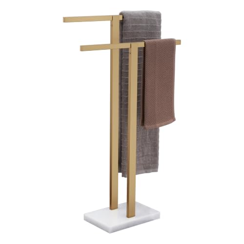 Image of KOKOSIRI Bathroom Towel Rack 2-Tier Free Standing Towel Bars with Marble Base, Stainless Steel Stand Towels Holder, Thicken Steady Design, Champagne Bronze THS0003-CPG