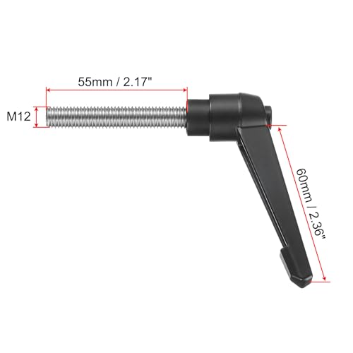 Image of uxcell Adjustable Clamping Lever Handle M12 x 60mm Metric 304 Stainless Steel Male Threaded Stud Hand Knobs Push Button Ratchet Rotating Screw Handles Bolts with Locking Lever Black