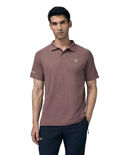 Image of TECHNOSPORT Men's 100% Polyester Slim Fit Self-Design Half Sleeve Polo T-Shirt with Double Cool, SPF50+ Properties for Gym, Workout 7 Regular Use