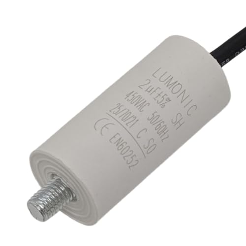 Lumonic Anlaufkondensator 2µF 450V | mit Kabel I 26x55mm I 2uF I Motorkondensator mit Kunststoffgehäuse I Betriebskondensator I für Pumpen, Rasenmäher, Werkzeuge