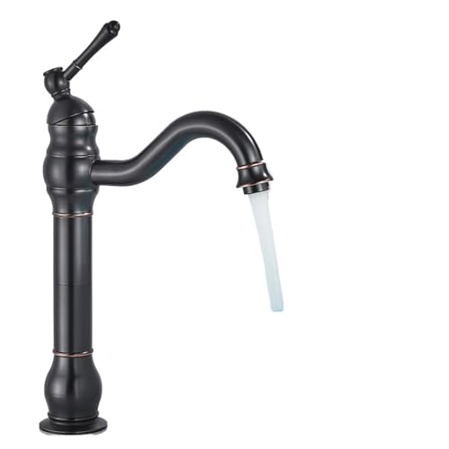HADECOLL Grifo De Lavabo Dorado, Monomando, Mezclador De Agua Fría Y Caliente, Grifo para Lavabo De Baño, Grifo Giratorio De Latón Antiguo, Corto, Latón Antiguo, Bronce Negro Intenso.