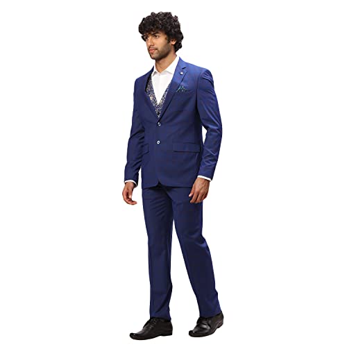 Image of Park Avenue Men's Regular Fit Poly Viscose Blend Notch Lapel Checks Pattern Full Sleeve Dark Grey Formal Suit