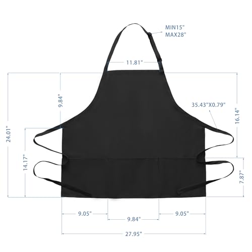 Image of BOHARERS Kitchen Cooking Apron Unisex Adjustable chef apron with 3 pockets, 1 Pack Black