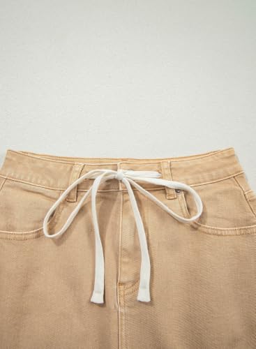 Image of Sidefeel Women's Jean Skirt High Waist Drawstring Stretchy Casual Summer Loose Fit Trendy Mini Denim Skirt with Pockets