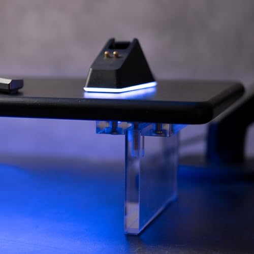 Image of Bamboo Monitor Stand Riser with RGB Lights,31.5 Inches Desktop Shelf with Acrylic Legs Supports for Desk, PC Computer Monitor, Laptops, Printer, Speakers (Black)