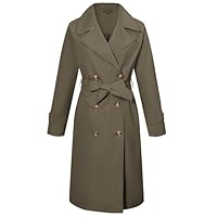 RISISSIDA Women Trench Coats, Water Resistant Double Breasted Loose Thin Long Jacket Belted, Green, M