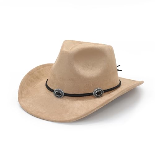 Image of LIDHAY Cowboy Hat for Women and Men Felt Wide Brim Suede Cowboy Cowgirl Hats Felt Cattleman Western Hats