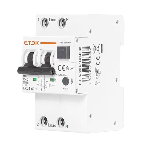 Interruptor RCBO de CA de 2 polos y 40A para protección de sobrecorriente EKL5