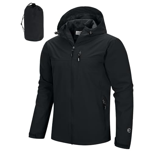 Outdoor Ventures Men’s Lightweight Waterproof Jacket Windproof Rain Coats Pack Away Hooded Jackets Windbreaker for Camping Fishing Running Cycling