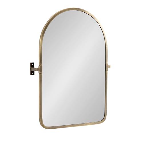 Kate and Laurel Elijah Modern Arched Pivot Wall Mirror 22 x 30 Antique Brass Decorative Adjustable Arch Bathroom Mirror for Over Sink or Entryway Accent Mirror