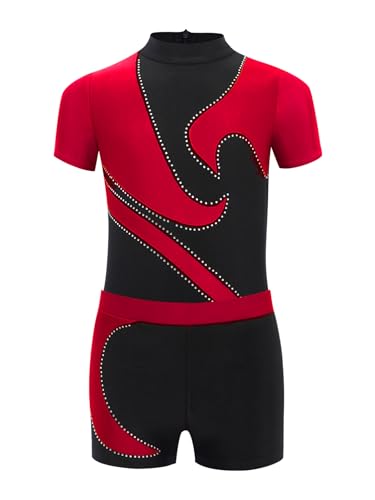 Nyeemya Traje de Gimnasia Deportiva para Niños Maillot de Danza Ballet de Manga Corta con Leggings Body de Lucha Libre Mono de Baile Deporte borgoña 7-8 años