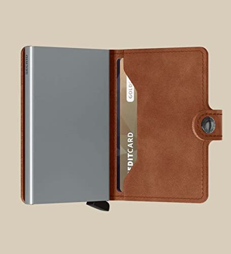 Secrid - Mini Wallet Genuine Cognac Vintage Leather With Silver Rfid Safe Card Case For Max 12 Cards #TOP2