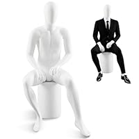 Threehoney Full-Body Male Mannequin with Sitting Stool, White Sitting Mannequin Torso Seated Full Body Model Display Stand for Clothing Stores Boutiques Exhibitions Shopping Malls and Shop Windows