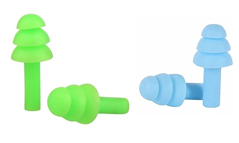 2 Pairs Reusable Silicone Ear Plugs, Waterproof, Hypoallergenic - Ultra Comfortable Noise Reduction Earplugs for Sleeping, Swimming, Concerts and Airplanes (earplugs 2 Set) (Blue and Green-image-48