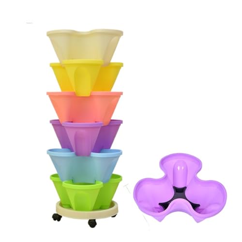 Lekolock 鉢 植木鉢 観葉植物 プランター 大型 スタンドフラワータワー屋内屋外植木鉢プラスチック植木鉢省スペースアイデア家庭野菜や花も可です (三つの花びらです,多色)