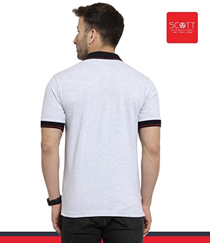 Image of Scott International Men's Regular Fit Half Sleeve Organic Cotton Polo T-Shirt (SS20-SP8-XXXXL White Melange XXXX-Large)