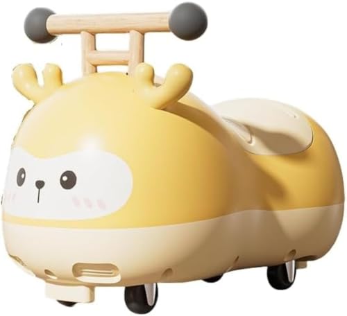 子供用ピーナッツカー 子供 1-3歳 赤ちゃん 1歳 ギフト 男の子 女の子 四輪スクーター ユニバーサルホイール 丸いボディ、環境に優しい素材、持ち運び簡単、静かな車輪、転倒防止、乗り物のおもちゃ、多機能子供用車、出産祝い (イエロー,シーソーなし) [
