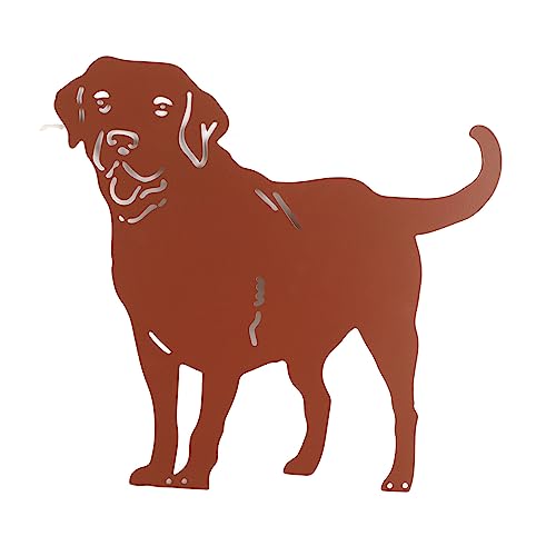 Estatua de Perros de Metal Labrador Escultura de Jardín para Decoración Al Aire Libre, Arte de Patio de Animales de Hierro con Estaca Triangular de Tierra, Decoración Creativa de