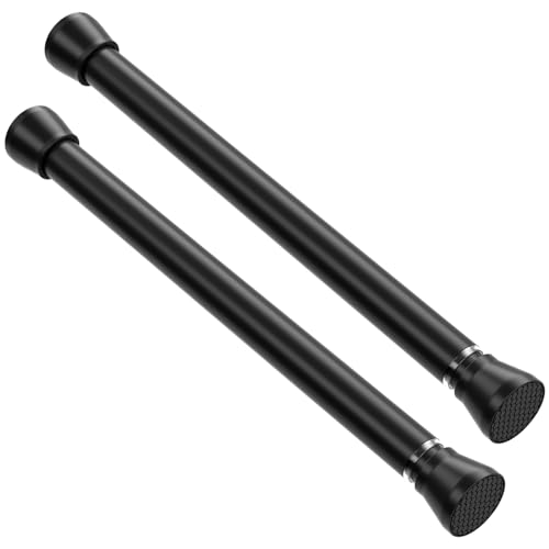Image of Black Tension Rod 16 to 26 Inch 2 Pack Small Tension Rod Adjustable Curtain Rod Spring Rod No Drilling Expandable Pressure Curtain Rods for Bathroom,Doorway,Door