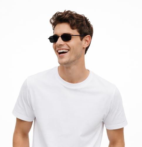 Image of Rectangle Retro UV Protection Sunglasses for Men & Women, Stylish 90's Narrow Frame