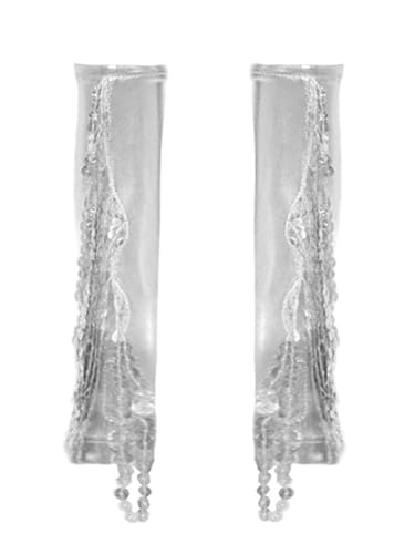 Linjinx Kids Girls Glitter Sequin Fingerless Tassels Metallic Gloves Arm Sleeves Sparkle Long Gloves for Dance Party