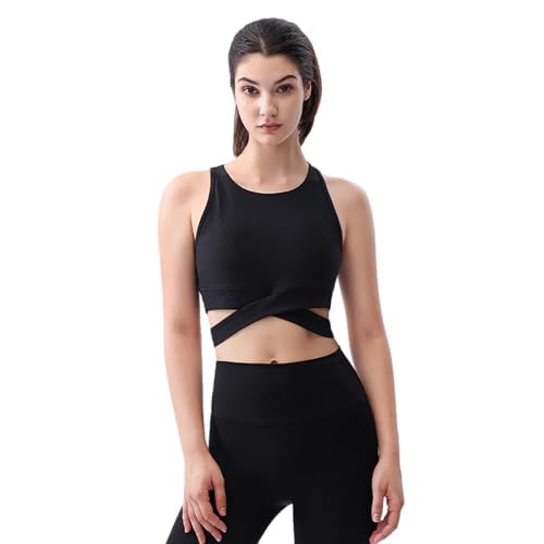 GenericWomens High Neck Sports Bra Longline Workout Crop Tops Criss Cross Tank Top with Built in Bra