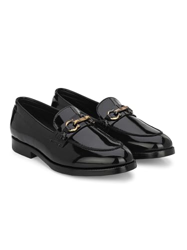 Image of STANPHORD Men Formal Loafer Shoes | Patent Faux Leather Slip-On | Cushioned Insole | Office Business Wedding Lightweight Dress Shoes (TPAL 8019)