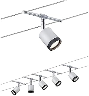 Paulmann 3981 TubeLED Wire System Spot Lights - Tension Wire Lighting w/ 5 Pendant Lights - Modern & Energy Efficient Warm White Ceiling Lights in Plastic White/Chrome 2700k 230/12V LED Hanging Lights