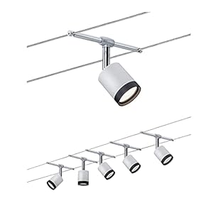 Paulmann 3981 TubeLED Système d’éclairage à spots sur câble – Set d’éclairage par fil sous tension avec 5 lampes suspendues – Plafonniers LED modernes et éco-énergétiques en plastique blanc/chrome