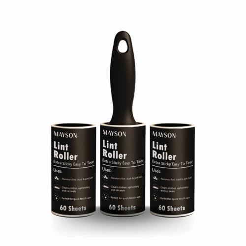 Image of MAYSON Lint Roller for Clothes & Pet Hair | 2 Refills + 1 Handle | 180 Sheets | Extra Sticky Lint Remover for Sofa, Carpet, Blanket & Furniture | Easy-Tear Spiral Cut Design