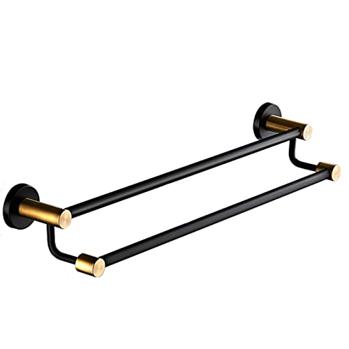 Porte-serviette pliable double barre noir et or mat en alu pour douche