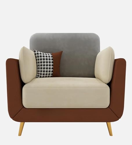 Image of Modern & Luxury Cushioned Couch Relax sectional Sofa in Fabric & Velvet and Heavy Duty Sofa Ideal for bedrooms, Living Rooms, Guest Rooms and Office-(One Seater Brown & Beige).