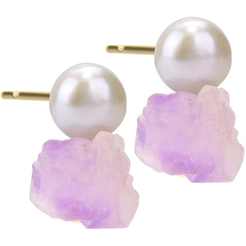 ELEXIS Amethyst Earrings For Women Handmade Pretty Purple Healing Crystal Stone Pearl Stud Earrings Lavender Haze Jewelry For Women Engaged Wedding Bridesmaid Hanging Cover