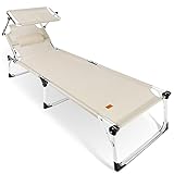 Sekey Aluminium Sonnenliege Klappbar Rostfrei, XXL Gartenliege mit Dach 220x71x37cm, 150KG Belastbar, Beige