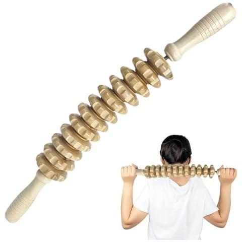 PUXING Wooden Massage Roller Stick Wood Th-erapy Massage Tool Manual Wooden Fascia Massage Roller Manual Massage Roller Stick for Body Sculpting(Color:Wood) Cover