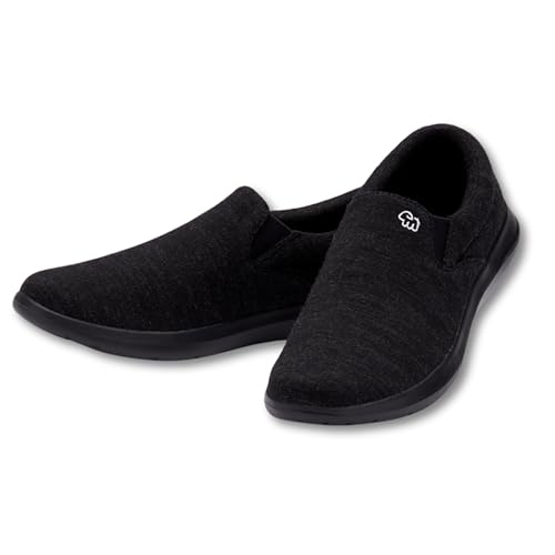 Merinos® Sneaker Slip-On Herren Schuhe Merinowolle Schwarz - Sommer Freizeitschuhe & Sportschuhe bequem atmungsaktiv leicht - Schlupfschuh Slipper Männer & Herren-Schuhe ohne Schnürsenkel Shoes Men 45