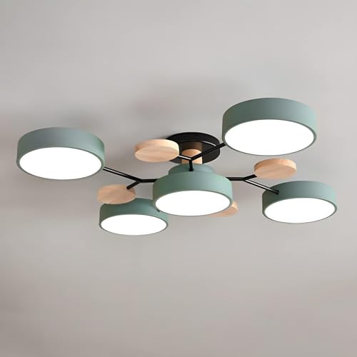 Luminaire de plafond en bois moderne LED vert et blanc moléculaire