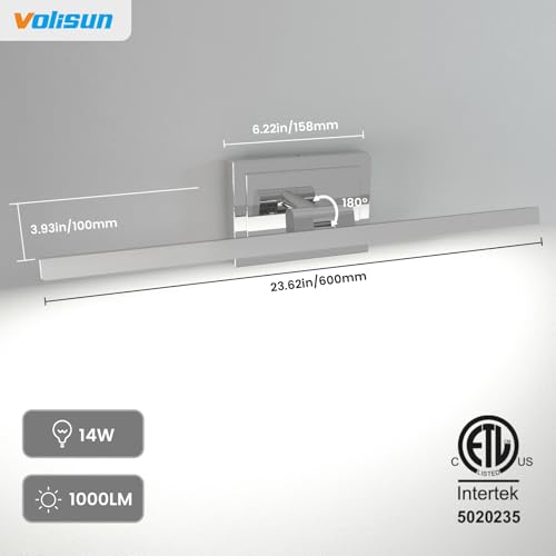 Image of VOLISUN Modern Bathroom Vanity Light 24 inch, Rotatable, 14W Dimmable 5CCT Led Bathroom Light Fixture Over Mirror, Chrome Vanity Light for Bathroom Mirror Cabinets-ETL Certificated