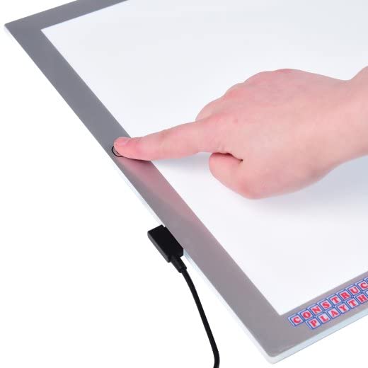 Constructive Playthings Kids LED Light Panel with Translucent Pattern Blocks Set, Interactive Light Pad and Toy Blocks for Classrooms
