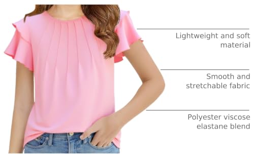 Image of Haloumoning Girls Pleated Ruffle Short Sleeve Shirts Kids Summer Crewneck T-Shirts Fashion Tops Tees 5-14 Years