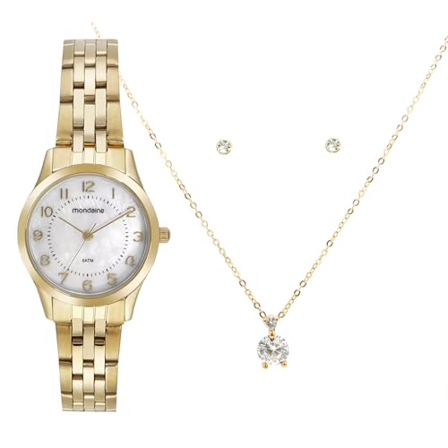 Kit Relógio Feminino Dourado Mondaine Com Semi-joias 32796LPMKDE1K1