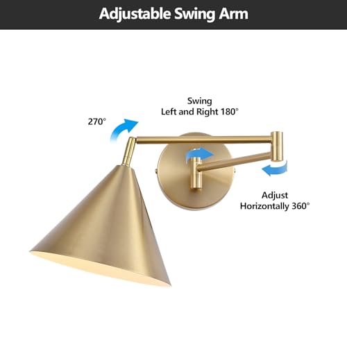 Zcpuls W-XUL134 Rechargeable Swing Arm Wall Sconces Set Of 2,Gold Battery Operated Wireless Dimmable 3 Color Wall Light thumb #3