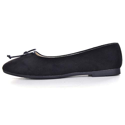 Hee grand Women Slip on Flock Flats -Bow Knot Solid Light Comfortable Ballets Shoes,Black